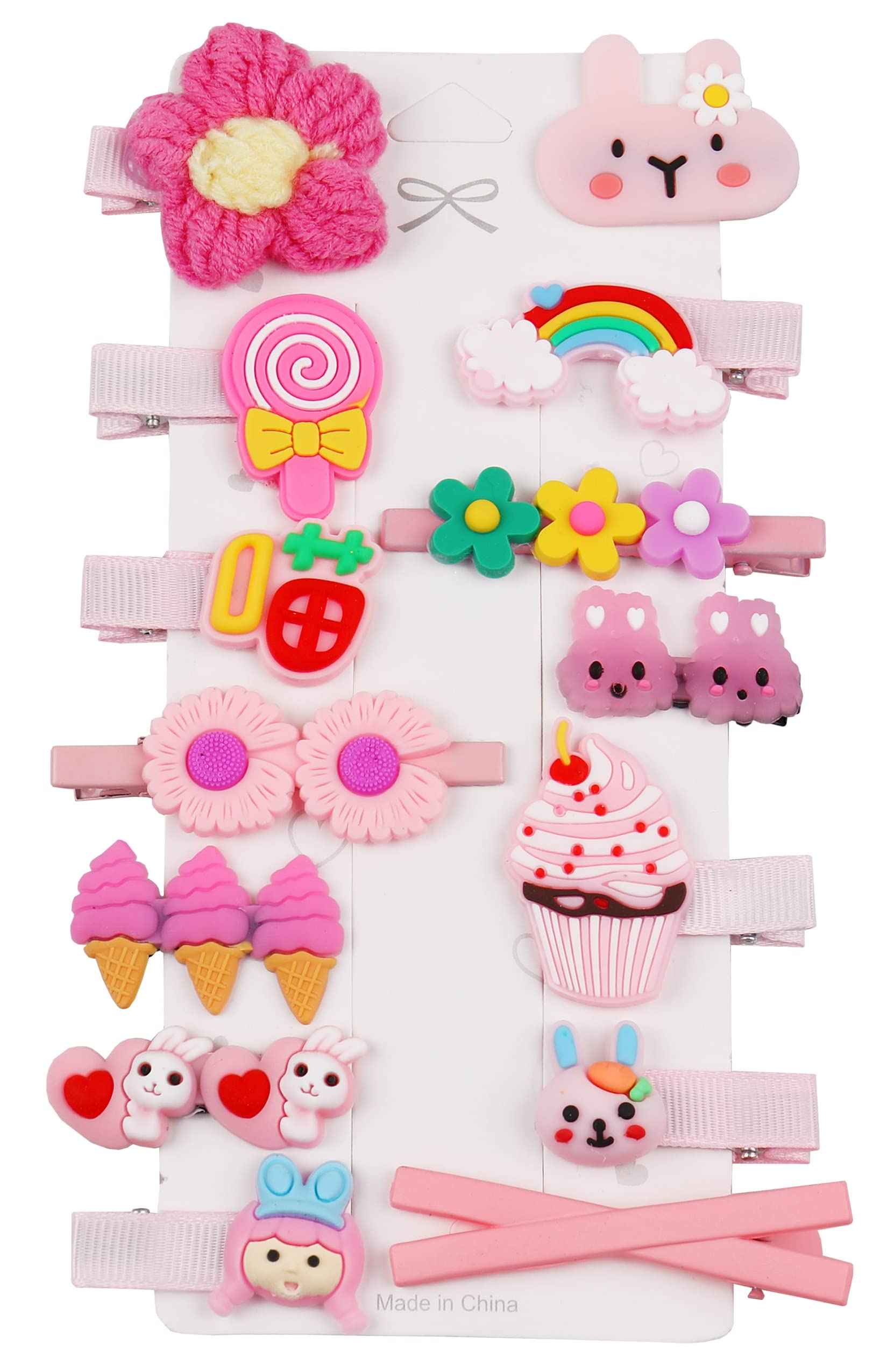 56 Pieces Cute Hair Clips Fashion Hair Accessories for Girls Flowers Fruits Colorful Rainbow Candy Dessert Cute Animal Hair Clips Set Non-Slip Metal Snaps
