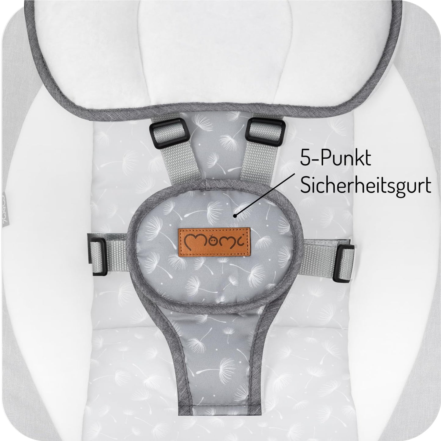 MoMi KENANI baby bouncer for children up to 9 kg, foldable, with remote control &amp; Bluetooth for connecting to a smartphone, battery or power connection, with 5-point safety belt, sun protection, insect net 