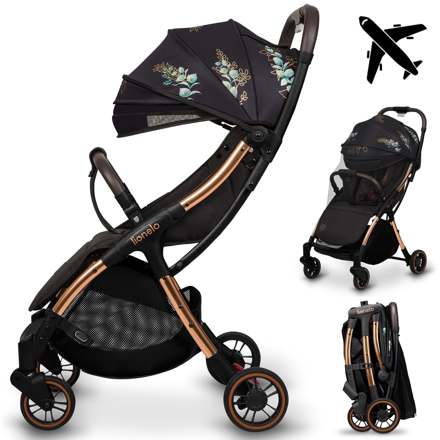 LIONELO Julie One Buggy Pushchair up to 22 kg, Adjustable Backrest and Footrest, Mosquito Net, Leg Warmer, Drink Holder and Transport Bag, Foldable