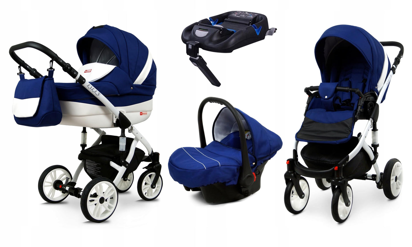 BabyLux® Bambimo Kinderwagen Set 3 in 1 - Lilly - incl. Babywanne, Buggy Sportsitz, Auto-Babyschale - Autositz - Kinderwagenset - Kombikinderwagen mit Wickeltasche, Regenschutz usw.