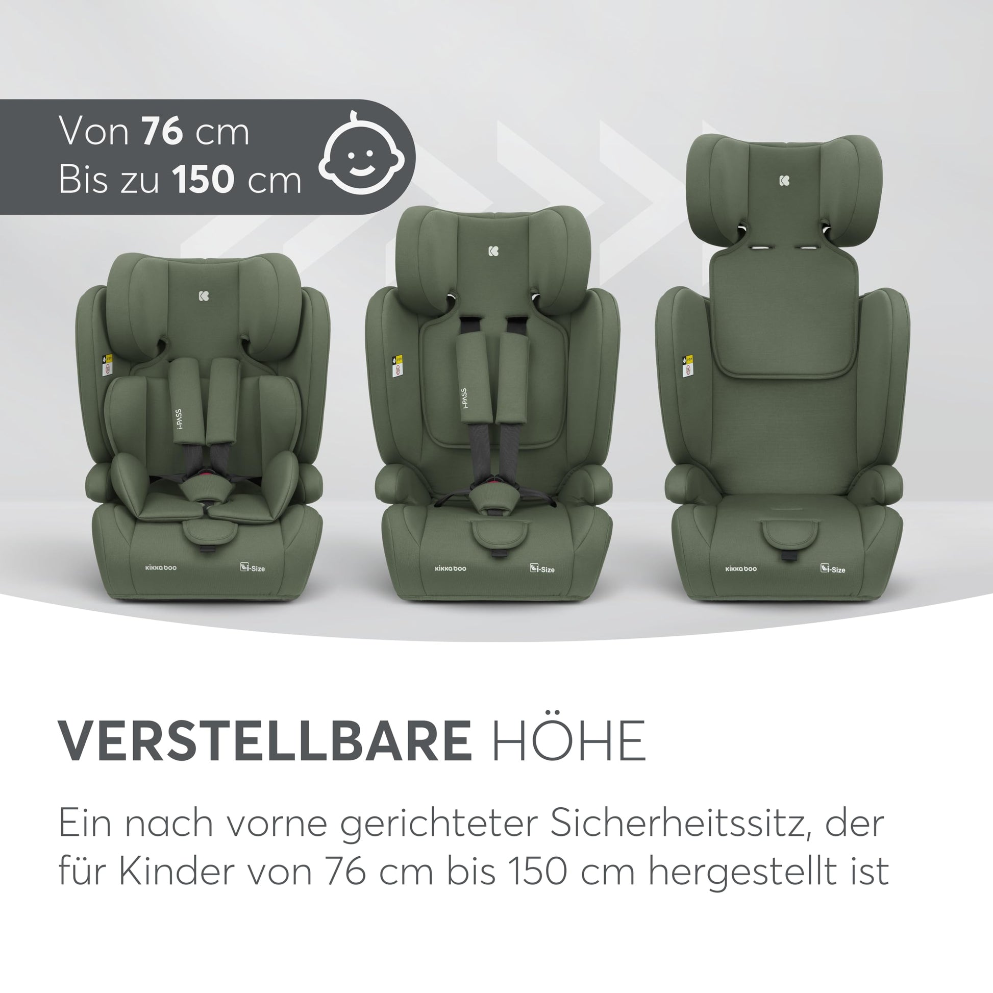 KikkaBoo i-Pass, Kindersitz 9–36 kg, Gruppe 1/2/3 Auto Kindersitz für Kinder 76–150 cm (15 Monate – 12 Jahre), i-Size, 13-fach verstellbare Kopfstütze, Schwarz - Meloni2