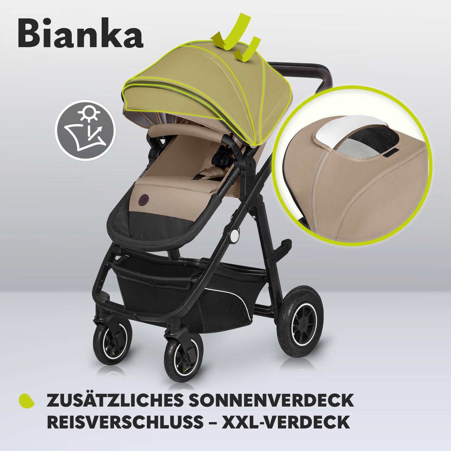 LIONELO BIANKA Children's Pushchair 3-in-1 (22 kg) Baby Carrycot (9 kg) Baby Seat (13 kg), Foldable, Travel System, Backrest Adjustment, Wheels 360o Shock Absorber, Hood XXL