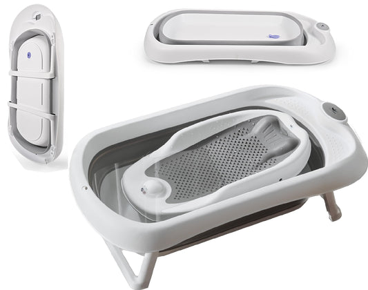 Schwänlein® Faltbare Baby Badewanne,81 * 48 * 24cm Baby Bathtub Babywanne Wanne Faltbar mit Badewannen Stützkissen Sitzmatte, Badebecken Duschwanne für Neugeborene Kleinkinder (grau)