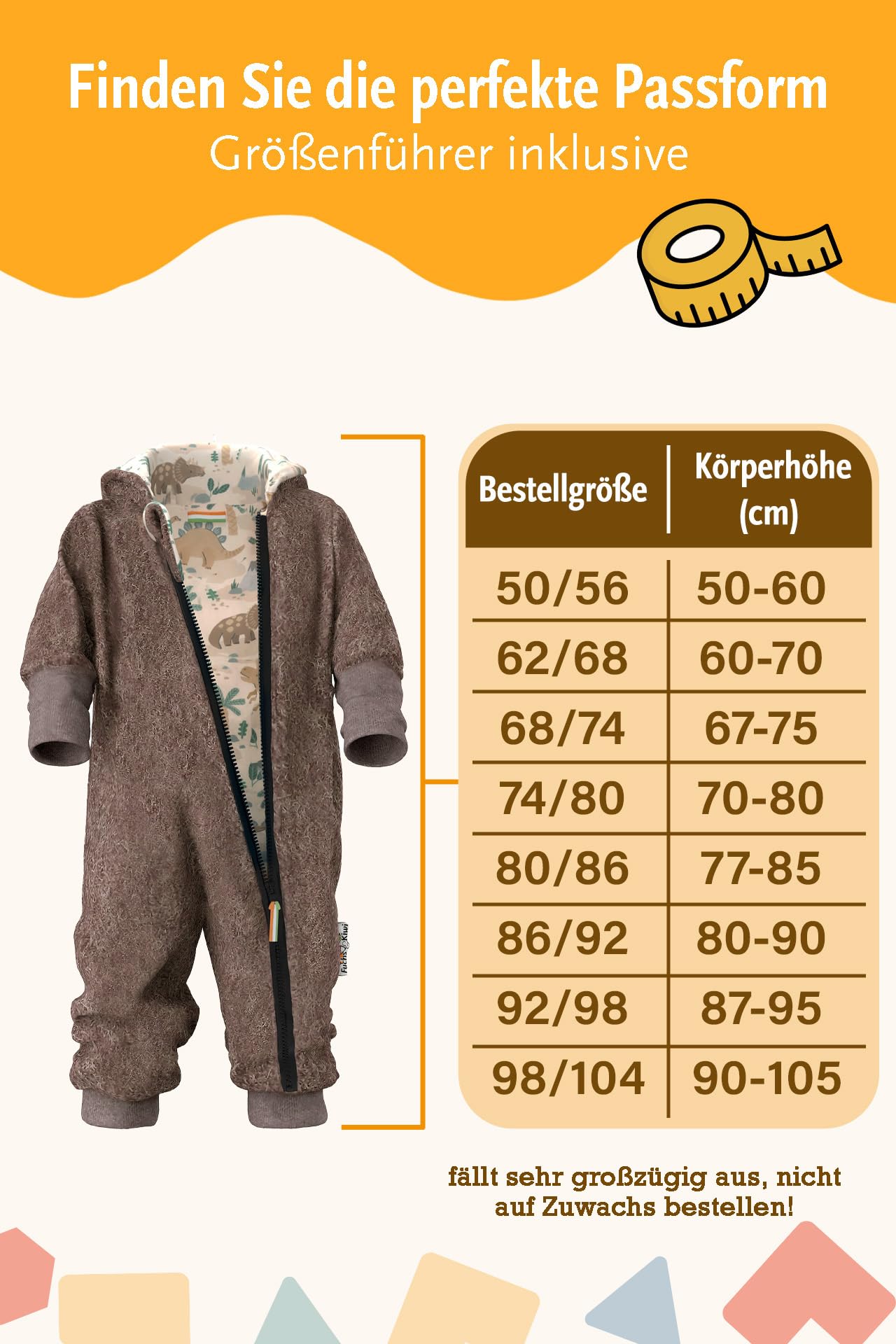 Fuchs & Kiwi Walkoverall Baby Boys - Natural Virgin Wool & Jersey Lining - Oeko-Tex, Skin-Friendly - Handmade in Berlin - Wool Walk Overall Baby & Toddler - Winter & Autumn