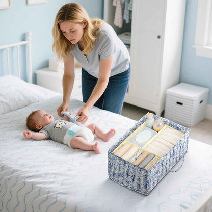 Changing Table Organiser, Baby Changing Table Organiser, Nappy Bag with Compartments and Handles, Newborn Baby Essentials, Gift Basket for Changing Children, Storage Basket for Changing Table
