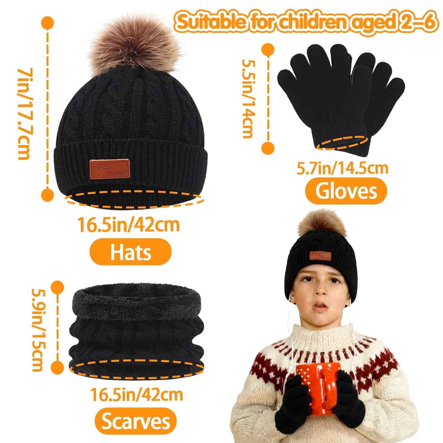 3-in-1 Children's Winter Hat Scarf Gloves Set