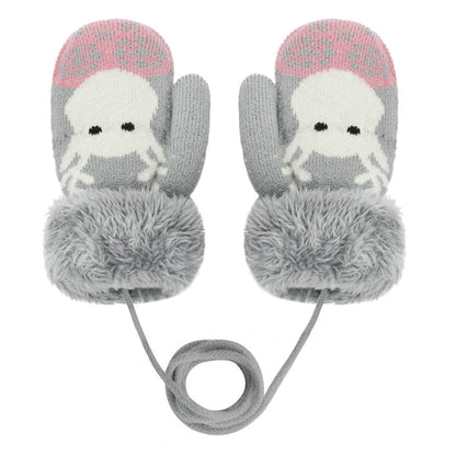 Kids Winter Gloves Mittens Baby Cartoon Mitten Neck Gloves Thick Double Knitted Glove with Plush,0 - 3 years old, Playing, Running, Skiing
