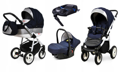BabyLux® Kinderwagen Set 4 in 1 - Alu Way - incl. Babywanne, Buggy Sportsitz, Auto-Babyschale, ISOFIX-Basisstation - Autositz - Kinderwagenset - Kombikinderwagen mit Wickeltasche usw.