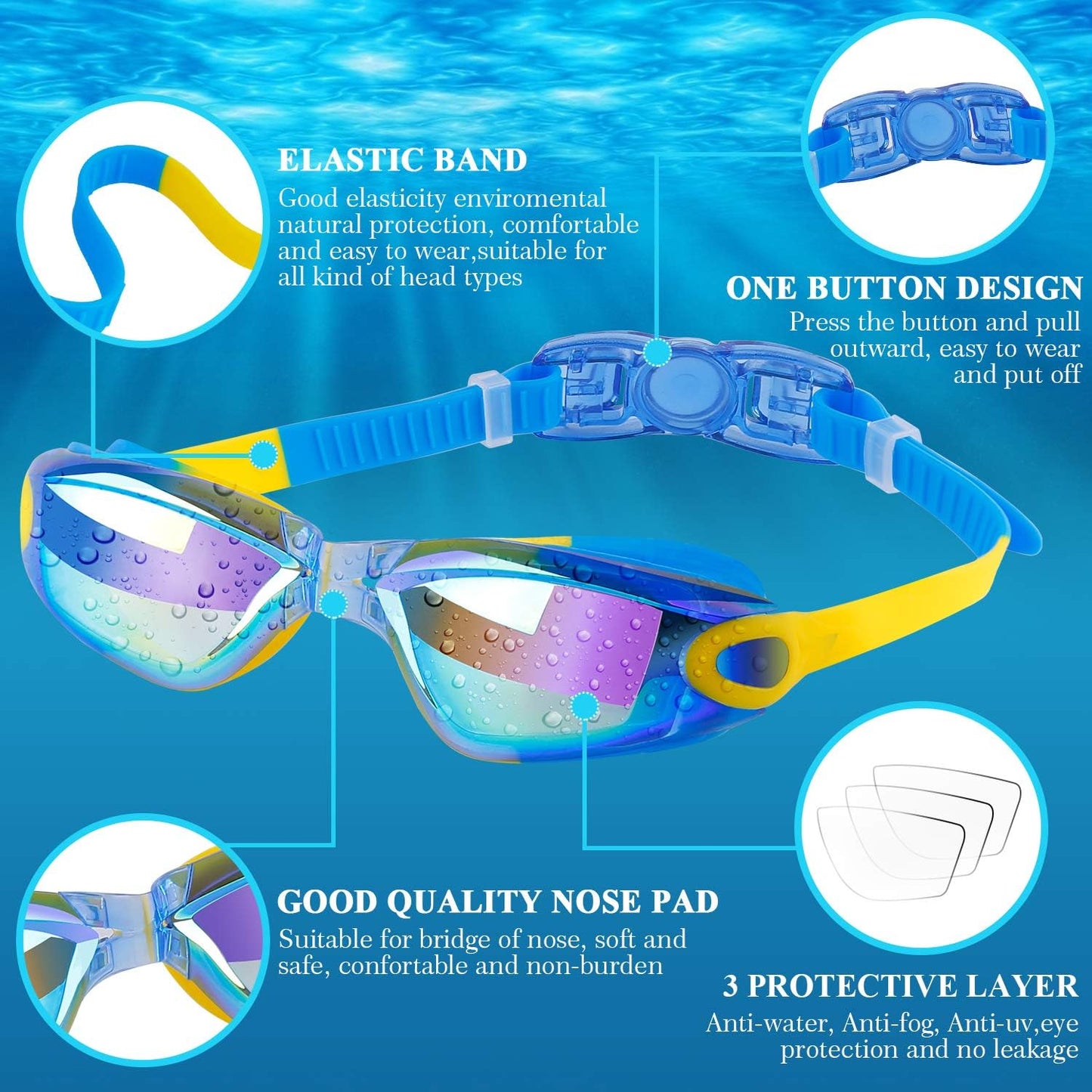 COOLOO Schwimmbrille Kinder, 2 Stück Schwimmbrille für Kinder Kind Jungen Mädchen Junior 3-15 Jahre,Anti-Fog,Kein Auslaufen