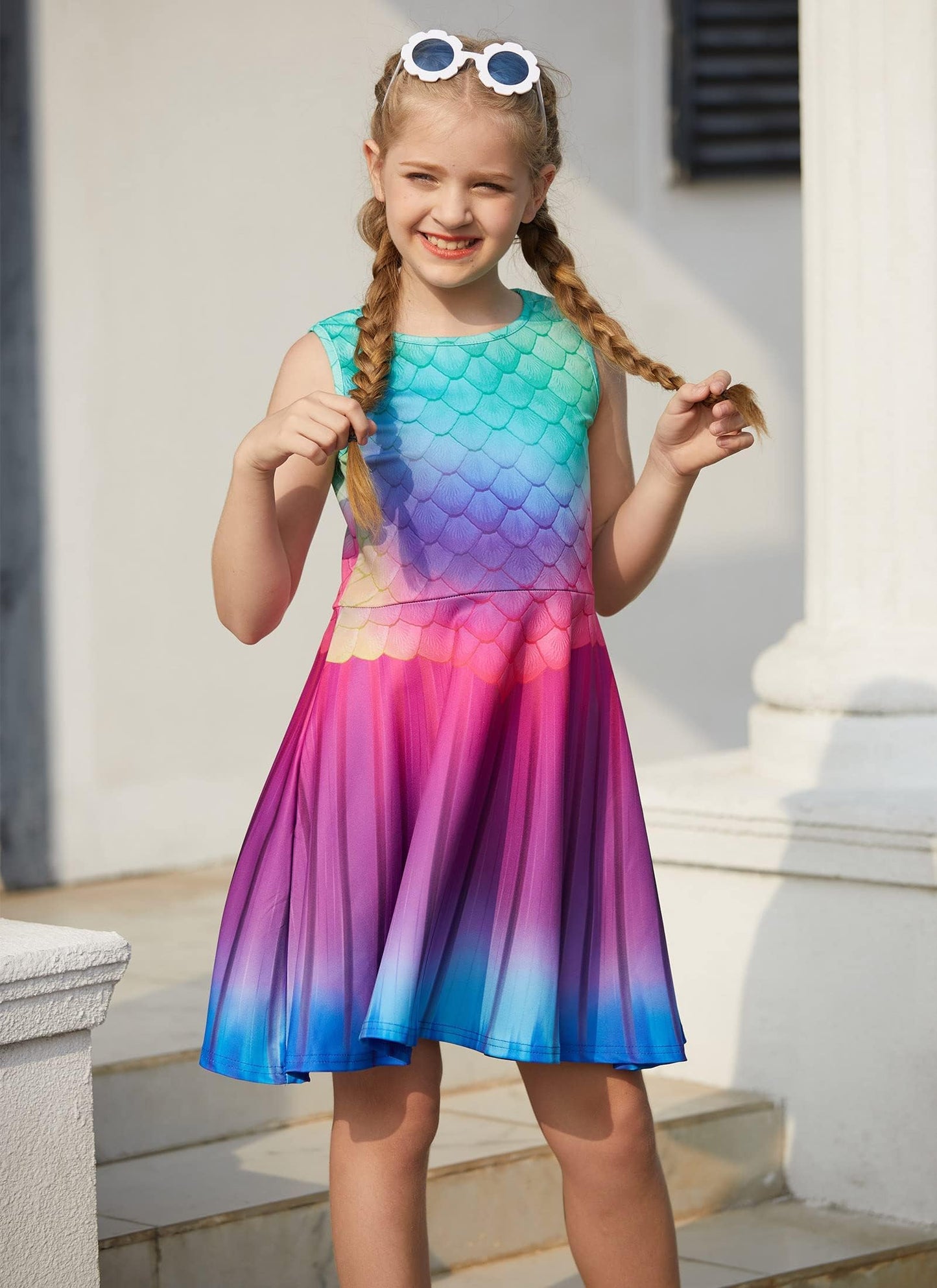 Mädchenkleid Schmetterling A-Linie Ärmelloses Sommerkleid Buntes Kleid 4-12 Jahre