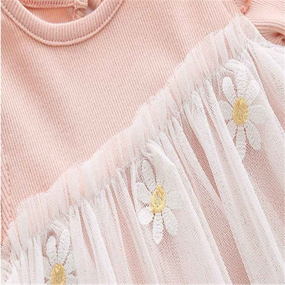 Toddler Baby Girl Clothing Set Long Sleeve Ruffle Daisy Printed Tulle Tutu Skirt One Piece Romper Dress Autumn Outfit