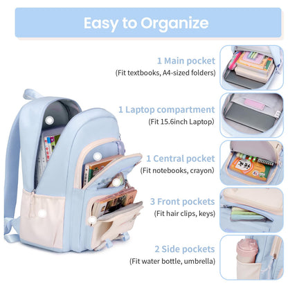 Tanou Schulrucksack Mädchen Schulranzen Kinder der 3.-7. Klasse, Rosa | Große Kapazität Schulrucksack Teenager, Leichter Nylon Mädchen Schultasche für Schule Reisen