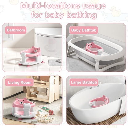 Baby Bath Seat from 6 Months, Bear Non-Slip Bath Seat Baby with 4 Suction Cups and Cushions for Toddlers and Newborns, Safe Portable Bath Chair for Shower or Bathtub, Pink