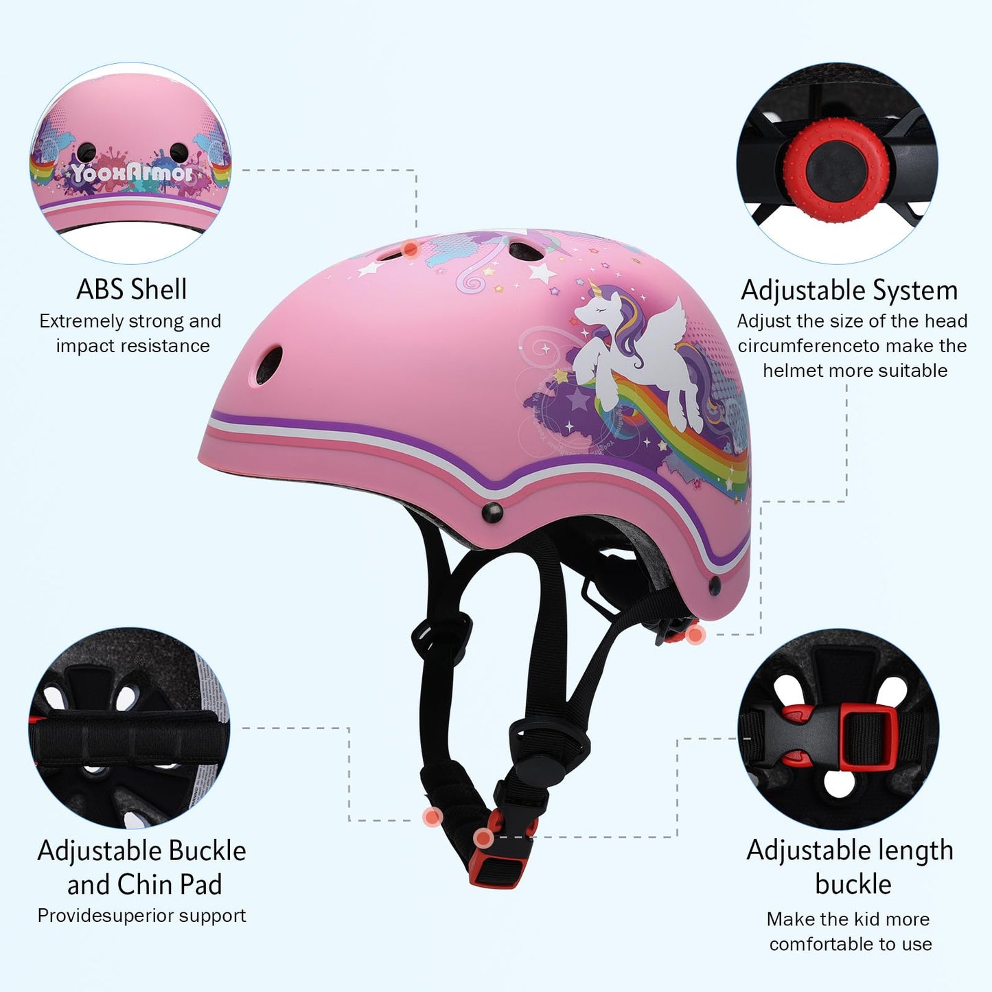 YOOXARMOR Fahrradhelm Kinder, Verstellbar Skaterhelm Reithelm für 3-5-8 Jungen und Mädchen Kinderfahrradhelm Leicht Einstellbar 50-54CM für Fahrrad Roller Skateboard Scooter