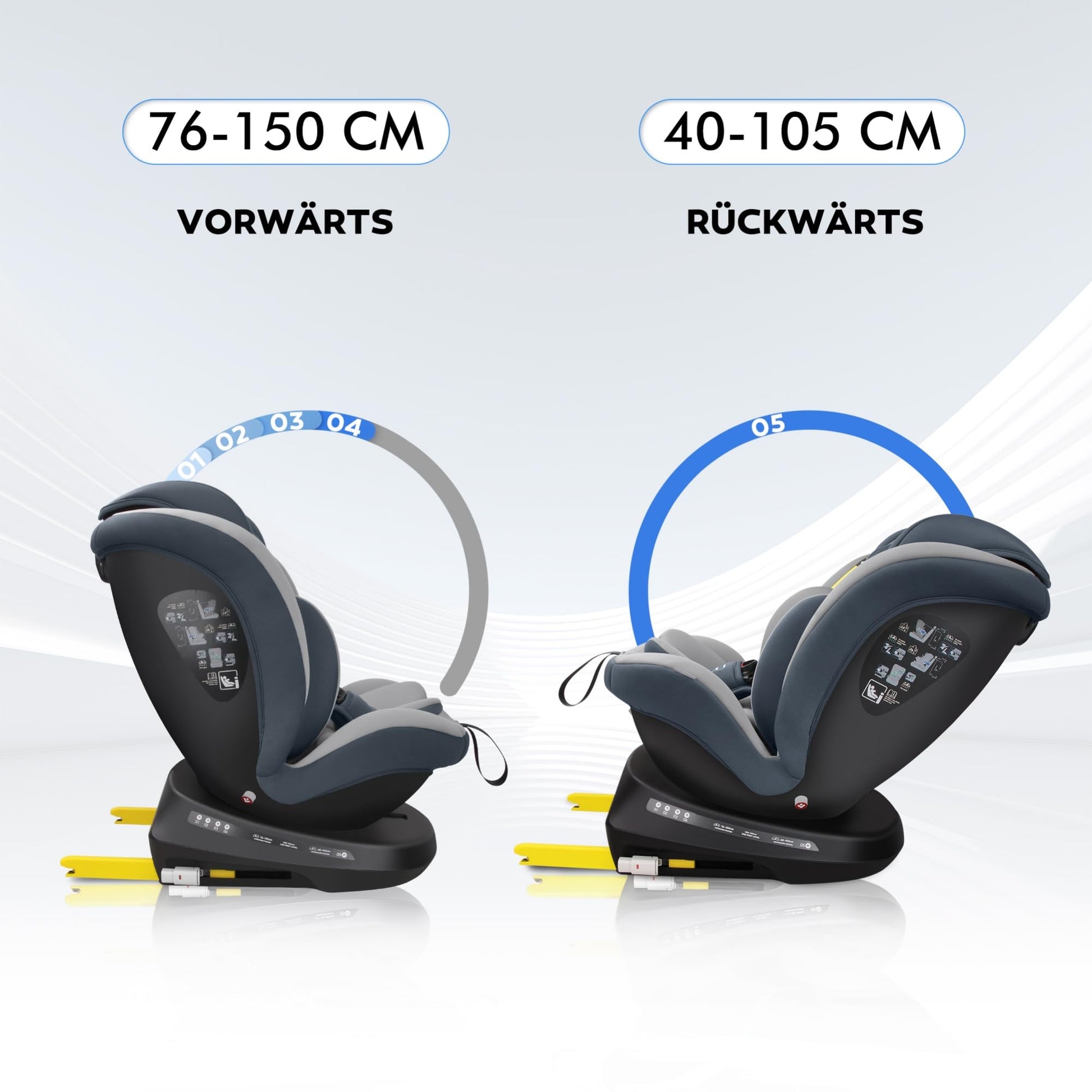 Reecle 360 Drehbar i-Size Kindersitz mit ISOFIX 40-150 cm (0-36 kg) Reboarder, ab Geburt -12 Jahre, ECE R129 - Meloni2