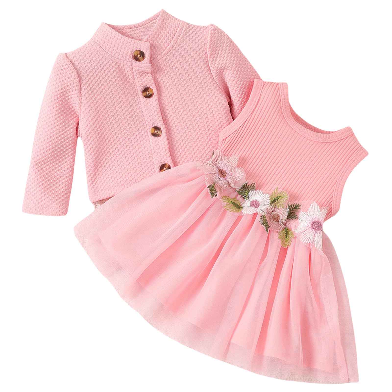 Toddler Baby Girl Dress and Cardigan Set Long Sleeve Cotton Princess Tutu Dresses with Outfits Coat