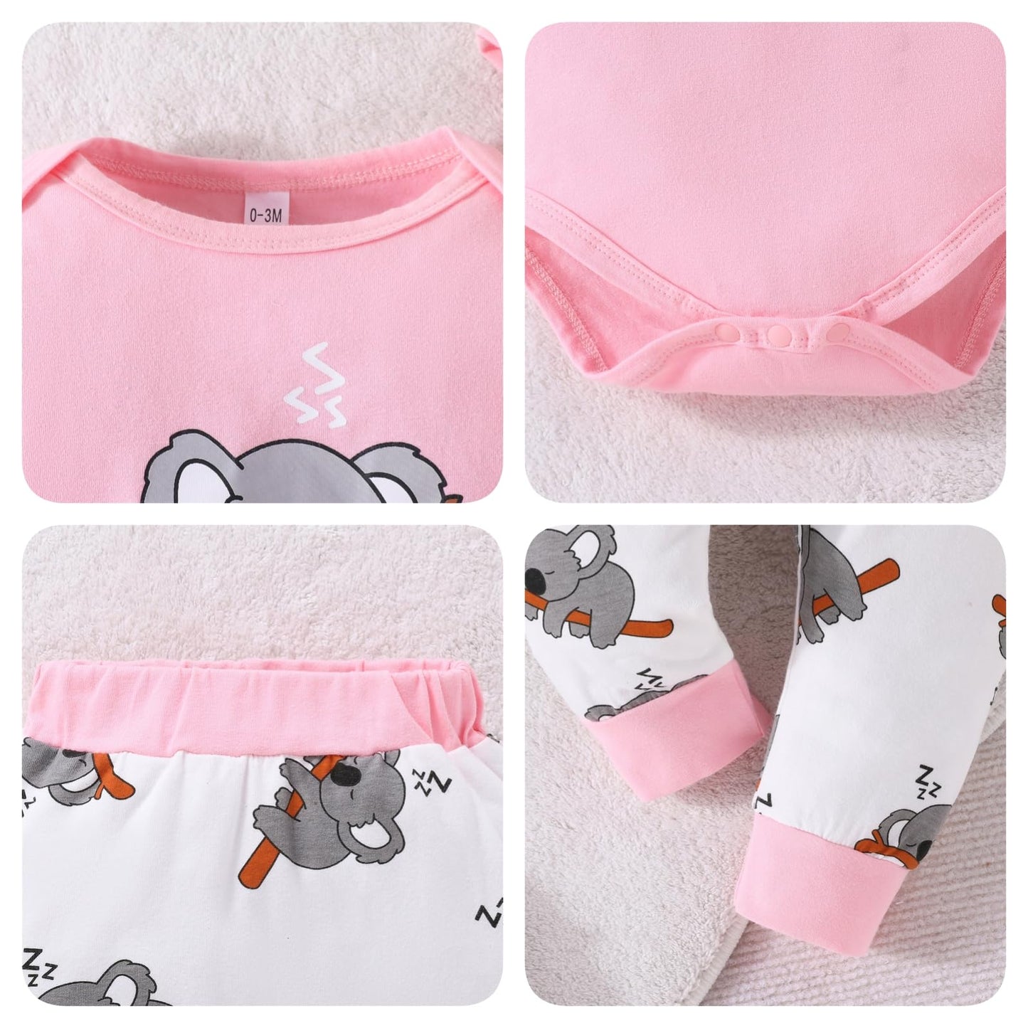 Himllauen Baby Jungen Mädchen 3-teiliges Set Koala Print Body + Hose + Hut Baby Set Kleinkind Kleidung Niedliche Outfit