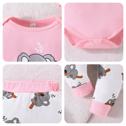 Himllauen Baby Jungen Mädchen 3-teiliges Set Koala Print Body + Hose + Hut Baby Set Kleinkind Kleidung Niedliche Outfit