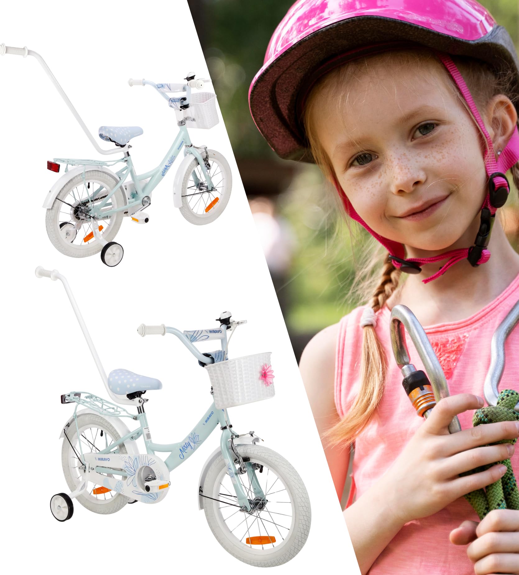 MIRAVO Kinderfahrrad Fahrrad Kinder Ab 2 Bis 8 Jahre Mit Stützrädern Schubstange V-Brake Bremsen Rückstrahl Aufkleber 12 16 20 Zoll Radgröße Korb Für Mädchen Misty - Meloni2