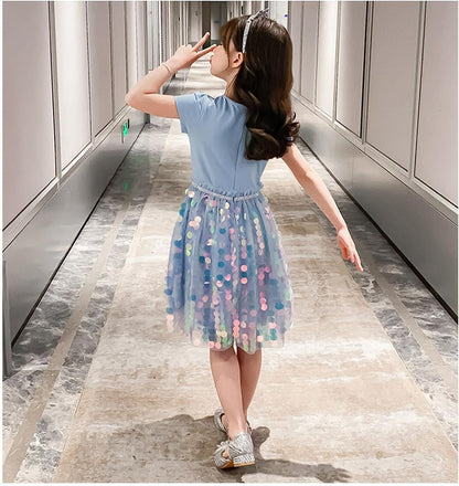 Renholin ELSA Kleider Shine Sommer Kleid Kurzarm Gefrorene Eiskönigin Prinzessin EIS Prinzessin Kostüm Mädchen Kinder Party Rock