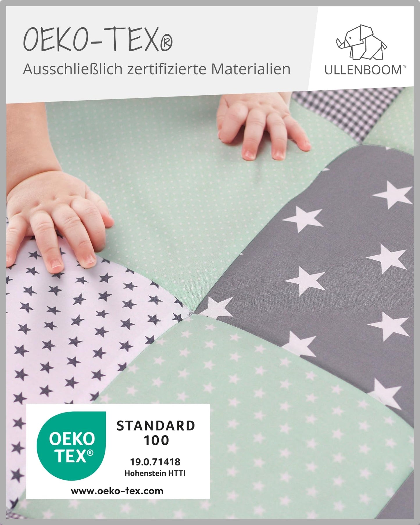 ULLENBOOM Krabbeldecke für Baby 80x80 cm, Outdoor-geeignet, 100% OEKO-TEX Materialien, Made in EU, Weich gepolstert, Eukalyptus - ideal als Spieldecke Baby - Meloni2