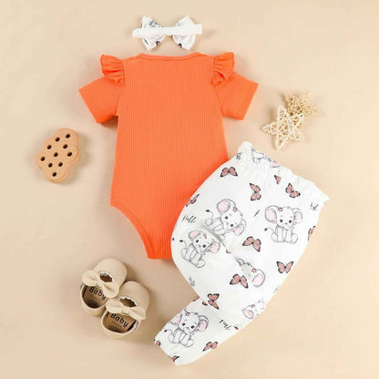 Generisch Hose 92 Junge Set Neugeborenen Baby Mädchen 3-teiliges Herbst-Outfit Langarm-Strampler + Schleife Print Hose + Stirnband Set Neugeborenen Mädchen Kleidung Neugeborenen Set Kleidung