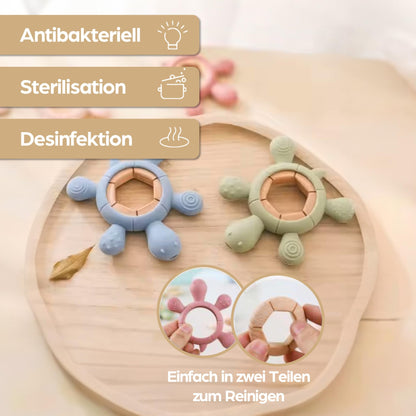 Schildkröte Beißring für Baby Natur Holz & Silikon Blau - Kauspielzeug, Zahnen-Hilfe & Greifling - Babyspielzeug Beissring Geschenk zur Geburt - Holz-Spielzeug nachhaltig, BPA-frei schadstofffrei