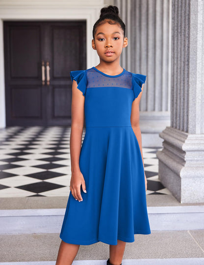 Arshiner Girls Dress Summer Dress Ruffle Short Sleeve Mesh A Line Casual Party Dresses with Pockets Kids Dresses for 6-13 Years 