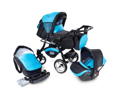 GaGaDumi Urbano Kinderwagen 3 in 1 Komplettset mit Autositz - Baby Stroller 3 in 1 TÜV - Kombikinderwagen 3 in 1 Komplettset Voll-Gummireifen - Blau Schwarz