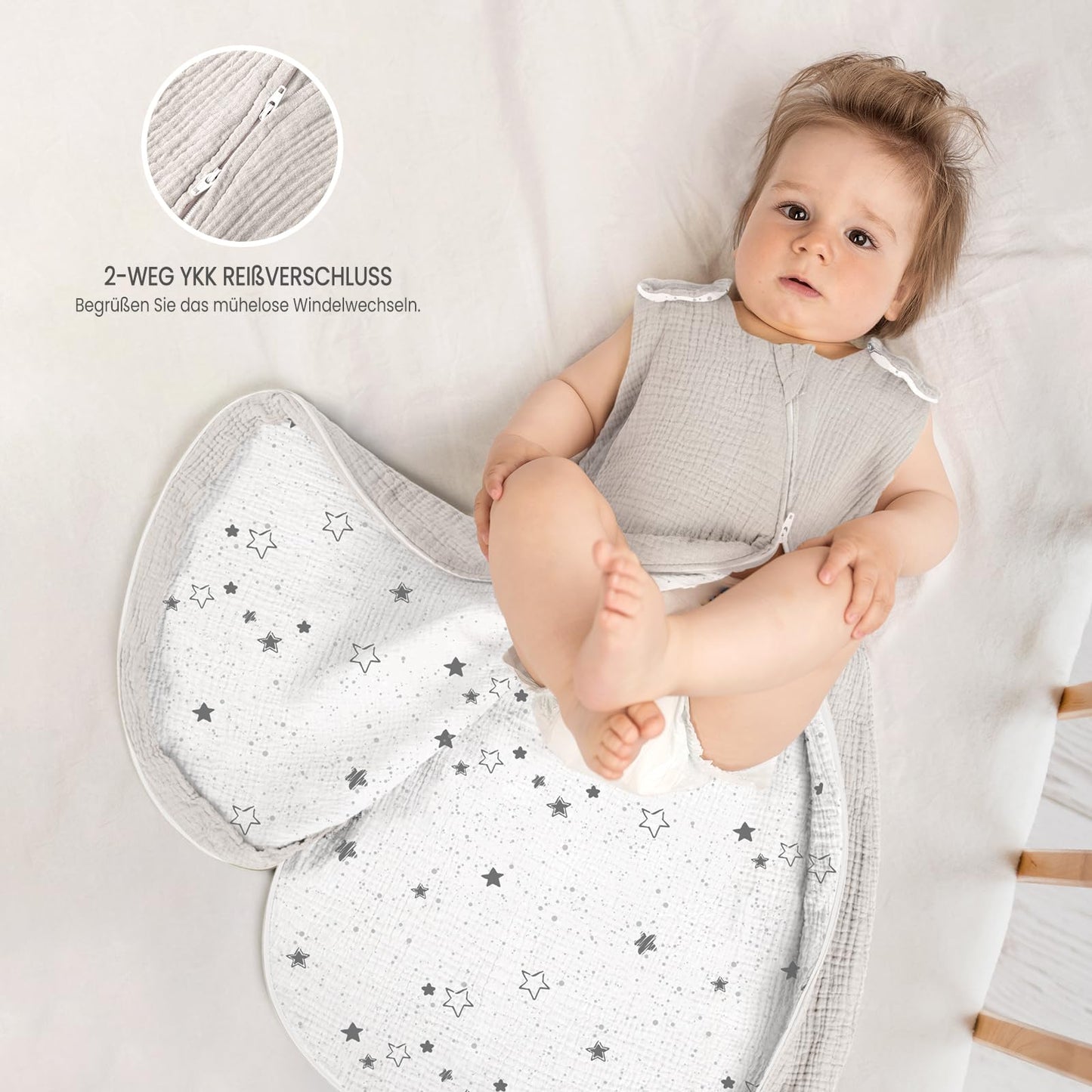 lulumoon Baby Sleeping Bag for 3-9 Months: Muslin Sleeping Bag Baby for Boys and Girls - Cotton Baby Sleeping Bag for 70 cm All-Year Children's Room