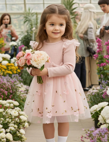 PATPAT Baby Girls' Tulle Dress with Long Sleeves, Tutu for Toddlers, Perfect as a Flower Girl or Christmas Party Birthday Long Sleeve Princess Dress, 3-24 Months