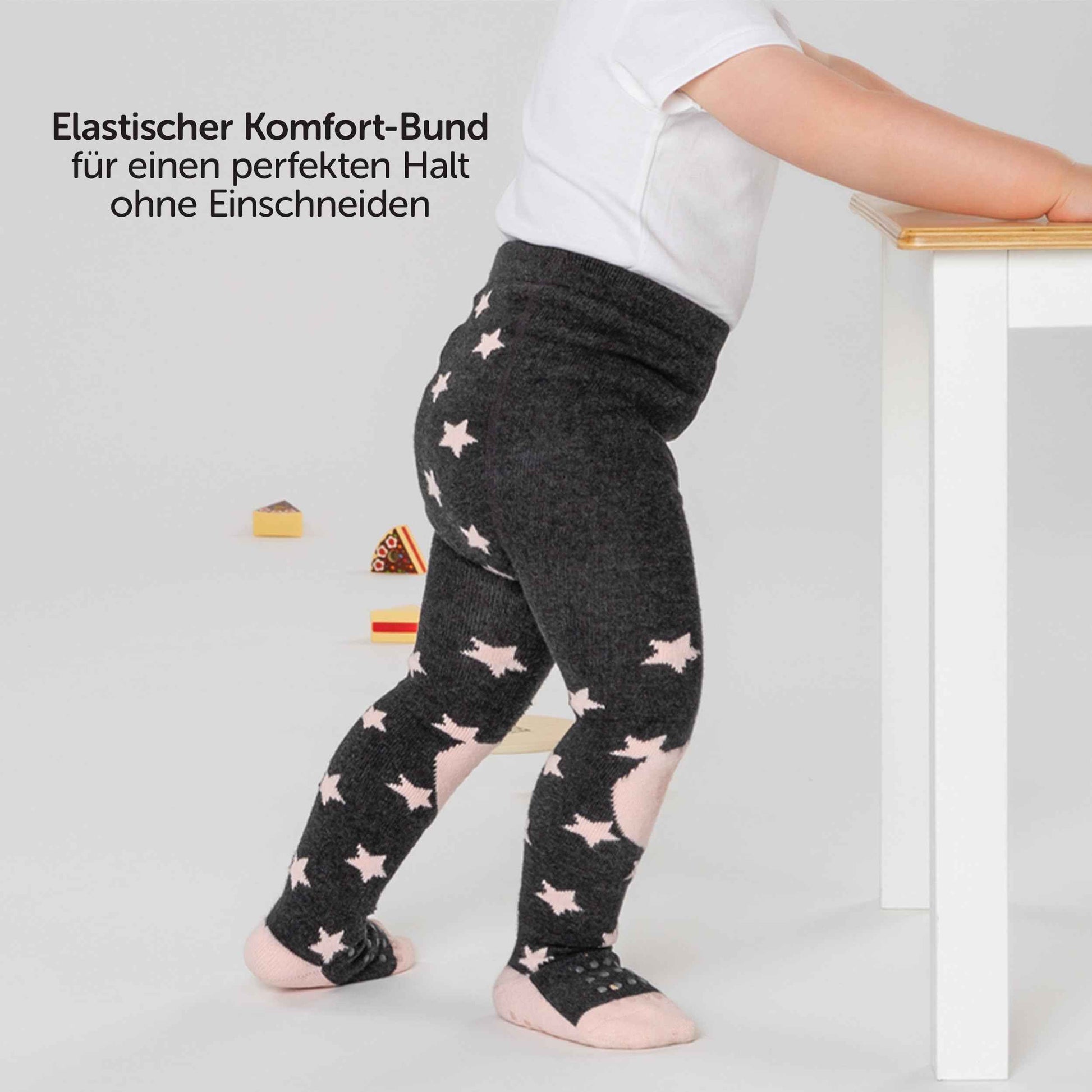 LaLoona Baby Crawling Tights with ABS Sole - Elastic Children's Tights with Non-Slip Nubs - Stars / Pink