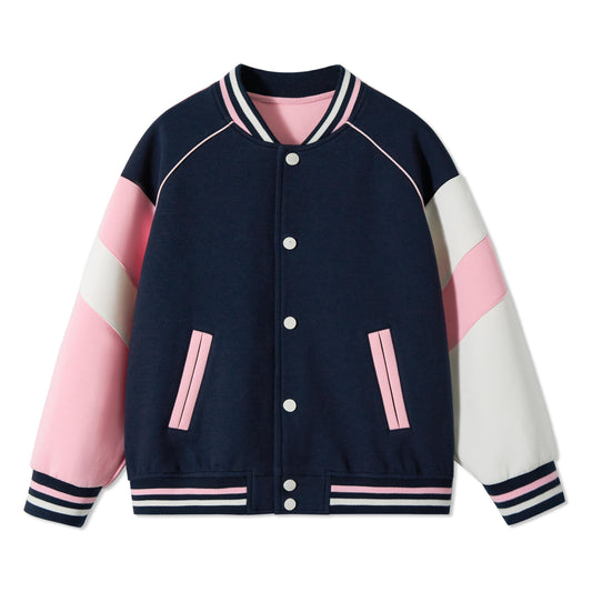 Rolanko Girls Baseball Jacket Boys Varsity Style Sweat Jacket with Pockets for School Bomber Coat for Children 