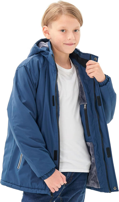 MoFiz Winter Jacket Boys Ski Jacket Warm Inner Lining Children's Outdoor Softshell Jackets Snow Jacket with Removable Hood
