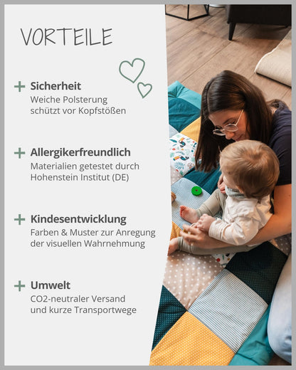ULLENBOOM Krabbeldecke für Baby 100x100 cm, 100% OEKO-TEX Materialien, Made in EU, Dick & weich gepolstert, Sandblume - ideal als Babydecke, Laufgittereinlage & Spieldecke Baby