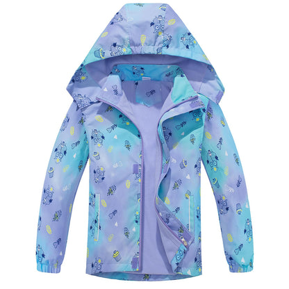 SXSHUN Children's Girls' Softshell Jacket with Fleece Lining Transition Jacket Print Hiking Jacket Outdoor Jacket Warm Windproof Breathable Spring Autumn 