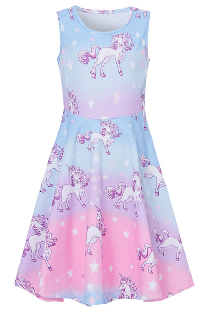 Mädchenkleid Schmetterling A-Linie Ärmelloses Sommerkleid Buntes Kleid 4-12 Jahre
