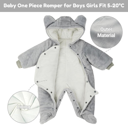 JiAmy Baby-Overall Baby-Strampler Flanell Winter-Strampelanzug mit Füßchen Kapuze Cartoon,Khaki 6-9 Monate