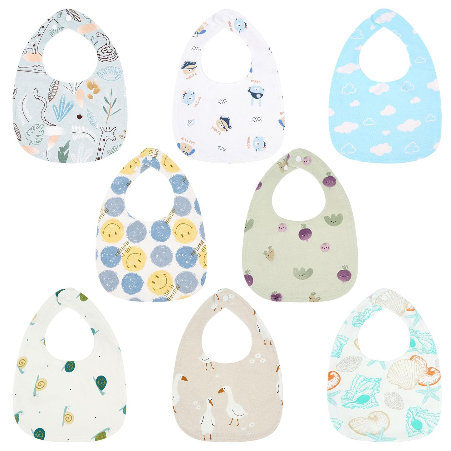 Vicloon Baby Bibs, 8 Pack Soft Absorbent and Waterproof Bibs Dribble Bibs Burp Cloths Baby with Snap Fastener for Baby Boys and Girls Toddlers 