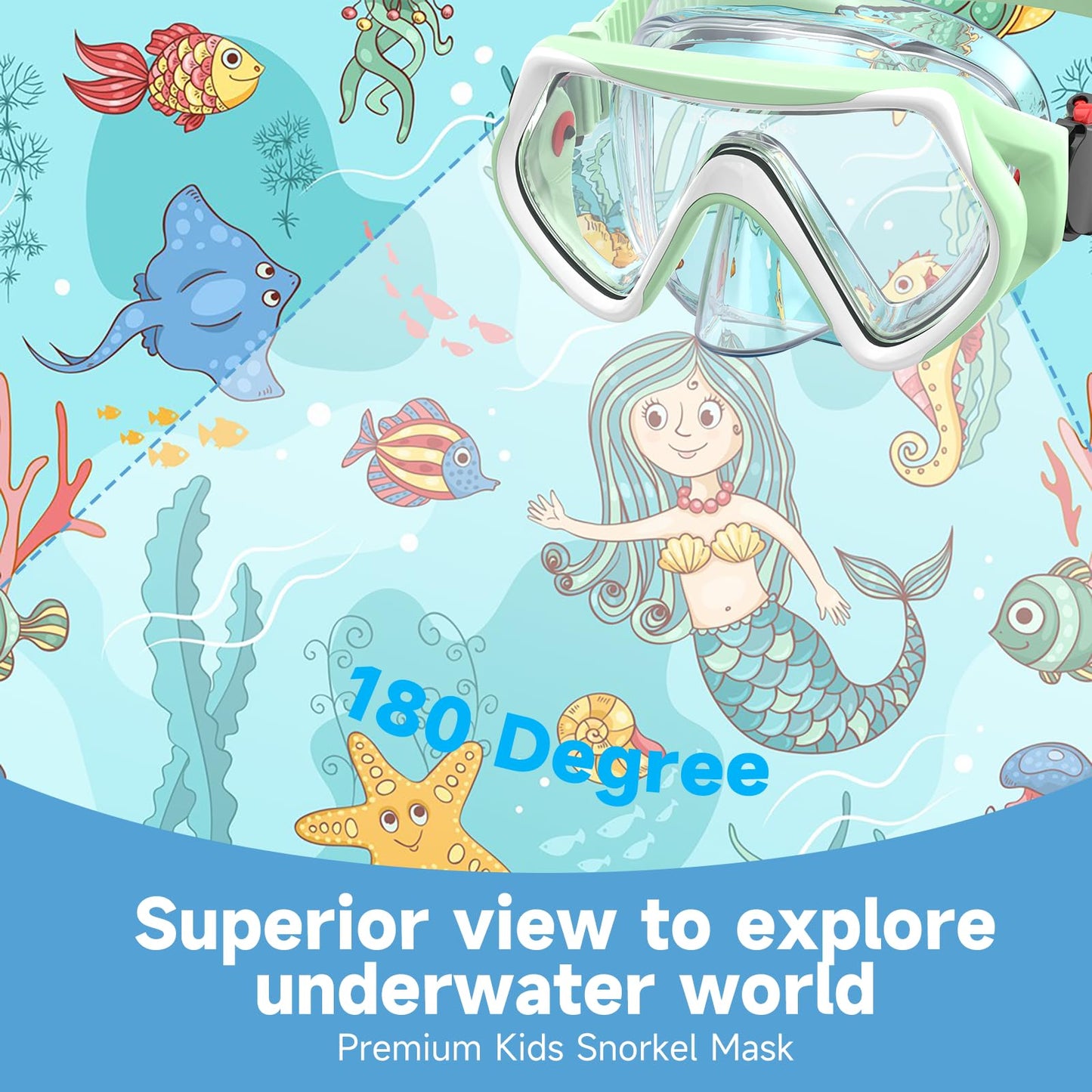 Findway Children's Diving Goggles, Swimming Goggles, Snorkel Mask for Boys Girls Teenagers, Diving Mask with Nose Cover, 180° Panorama, HD, Anti-Fog, Anti-Leak, Diving Goggles for Children 4-16 Years