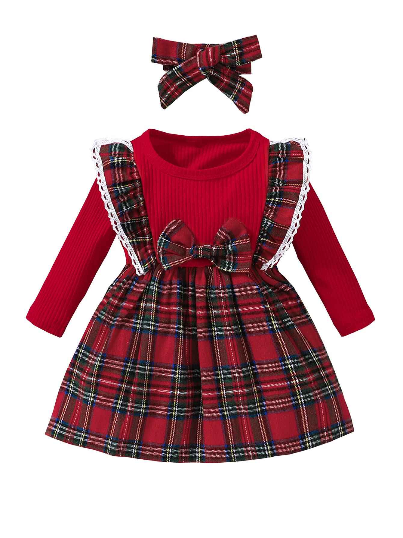 xuntao Newborn Baby Girl Christmas Clothes Long Sleeve Romper and Skirt Cute Winter Christmas Outfits Sets