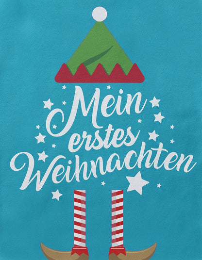 Mikalino Baby Bodysuit with Saying in German for Boys, Girls, Unisex, Long Sleeve, Mein erstes Weihnachten Saying (Christmas Elf), Hand Printed in Germany, Handmade with Love