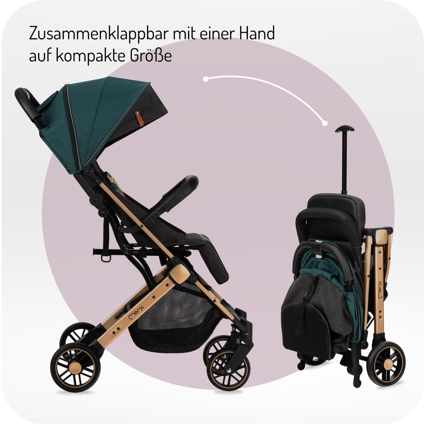 MoMi ESTELLE Reise Buggy Klein Zusammenklappbar - Kinderwagen Klappbar für Kinder bis 15kg ab 6 Monaten - Reisebuggy mit Liegefunktion - Kinderbuggy Leicht 7,5kg - 5-Punkt-Sicherheitsgurt