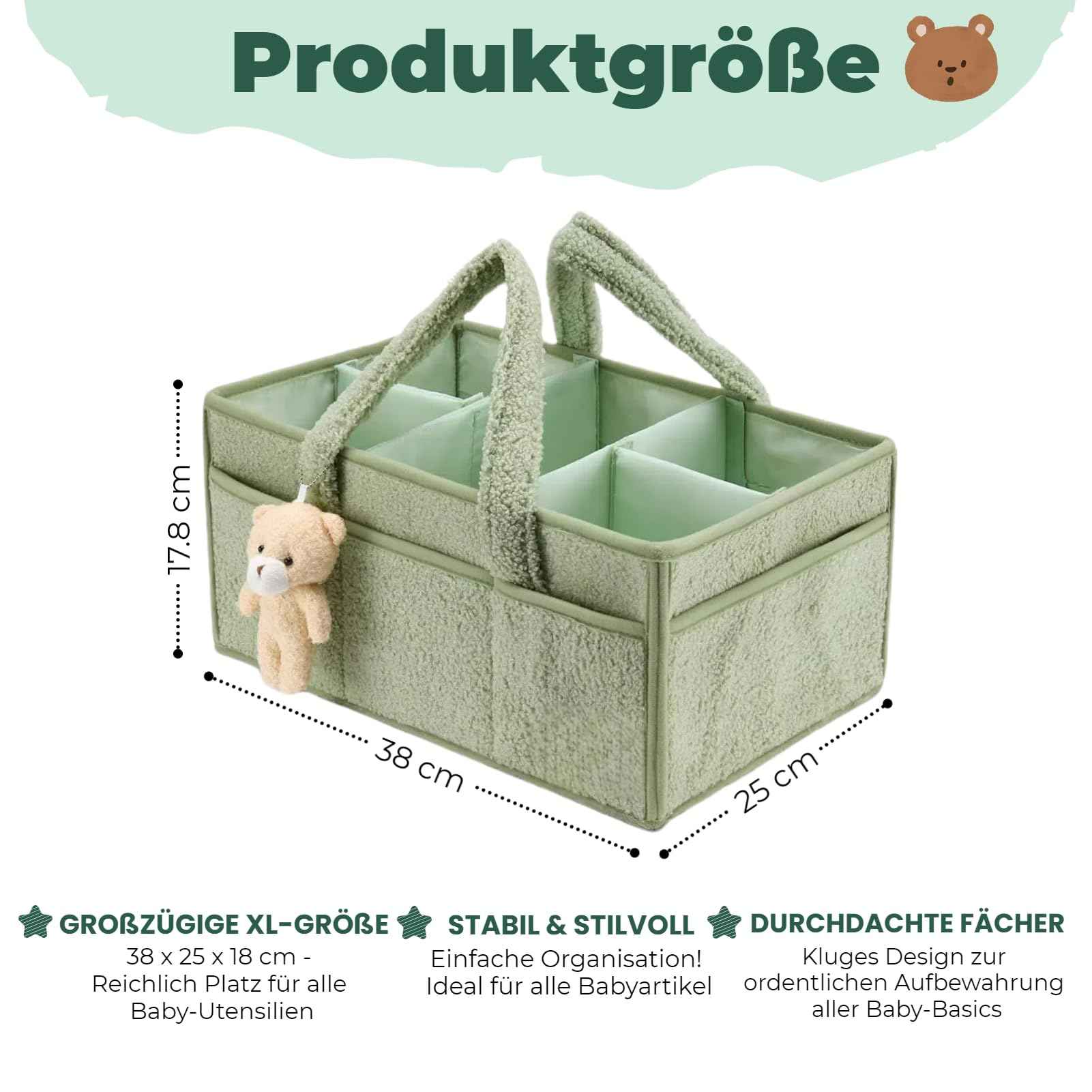 Changing Bag Organiser, Changing Table Organiser, Portable Changing Basket with Removable Compartments, Plush Changing Organiser with Handles, Baby Storage Basket for Changing and Baby Things