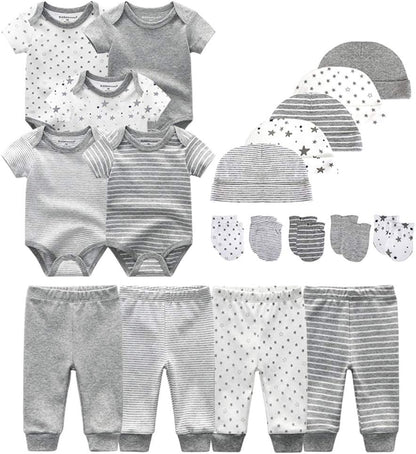 Kiddiezoom Baby-Body, Hose, Kleinkinder-Einteiler, Bekleidungs-Sets für Jungen und Mädchen aus Baumwolle, Mützen, Kratzfäustlinge