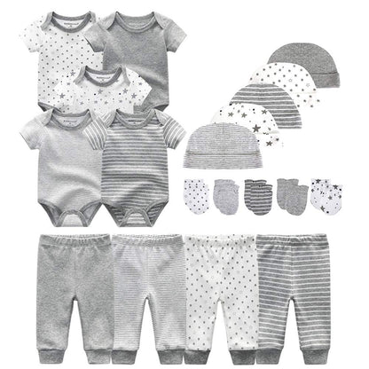 Kiddiezoom Baby-Body, Hose, Kleinkinder, Einteiler, Kleidung, Set, Outfits, für Jungen und Mädchen, Baumwollkappen, Kratzfäustlinge