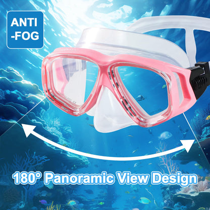 HIKOTEY Schnorchelset Erwachsene,Taucherbrille Schnorcheln Erwachsene Set mit Panorama-Weitblick Tauchmaske, Anti-Leck Schnorchelmaske für Schnorcheln, Schwimmen und Tauchen