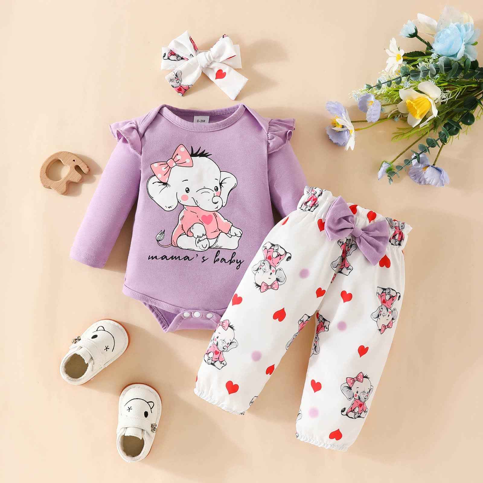 Toddler Girls Long Sleeve Cartoon Prints Romper Body Trousers Headbands Outfits Baby Clothing 6 Months Boy Baby Things For Girls