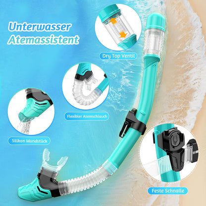 Lealinga Children's Snorkel Set with 180° Anti-Fog Panoramic Wide View Diving Mask and Dry Snorkel Snorkelling Set, Anti-Leak Snorkel Mask with Nose Protection for Boys and Girls