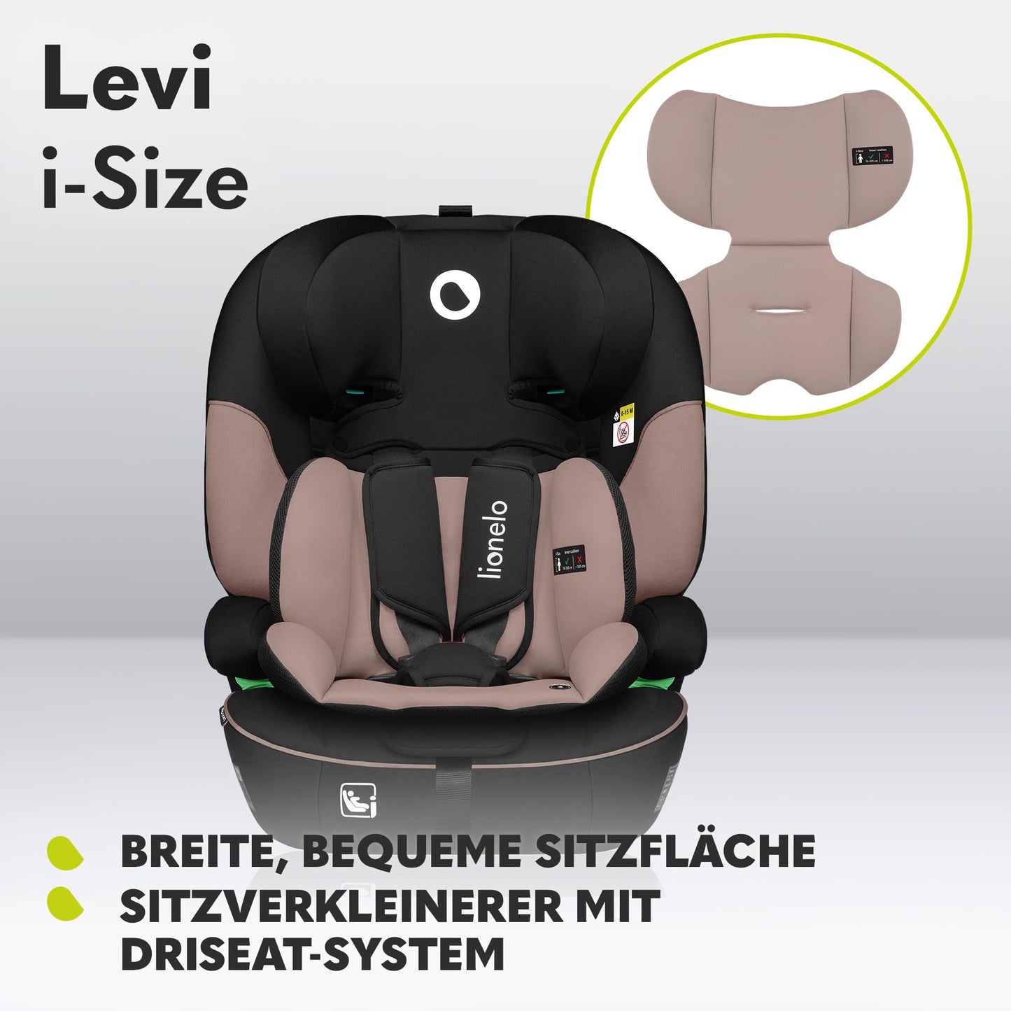 LIONELO LEVI I-SIZE 76-150 cm Kinderautositz, Gruppe 1 2 3, Seitenschutz, 10 Grad Kopfstützenverstellung Bequeme Armlehnen Verstellbare Rückenlehne, R129 i-Size